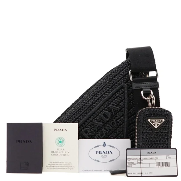 Prada Raffia Crochet Triangle Logo Crossbody 1BH190 New - Picture 3 of 8